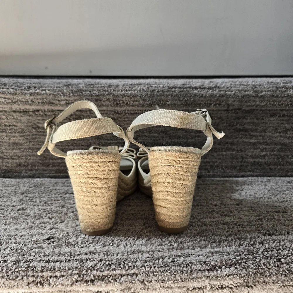 Lauren Conrad LC Women's Gwin Espadrille Wedge Sandals 7 Beige Bow NIB NWT